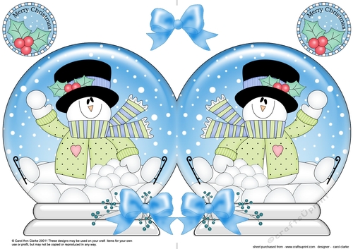 Christmas Snow Globe Shaped Card - Snowman Rio has Snowballs