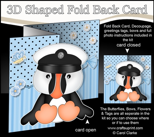 3D Shaped No-Hole Fold Back Mini Kit - Cute Little Puffin Pilchard 