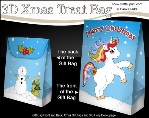 3D Christmas Gift Bag Mini Kit - Cute Little Baby Unicorn Rainbow 