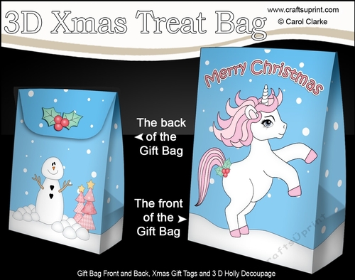 3D Christmas Gift Bag Mini Kit - Cute Little Baby Unicorn Sparkle