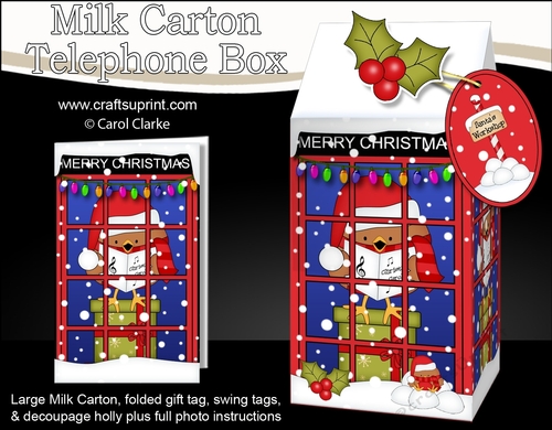 3D Christmas Phone Box Milk Carton Treat Box - Bobbin Robin