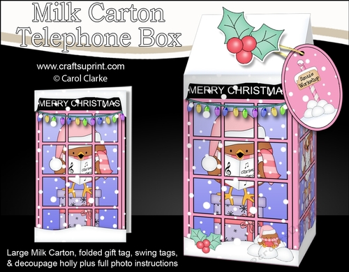 3D Christmas Phone Box Milk Carton Treat Box - Bobbin Robin