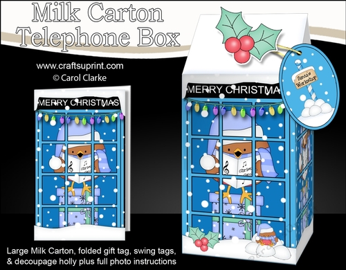 3D Christmas Phone Box Milk Carton Treat Box - Bobbin Robin