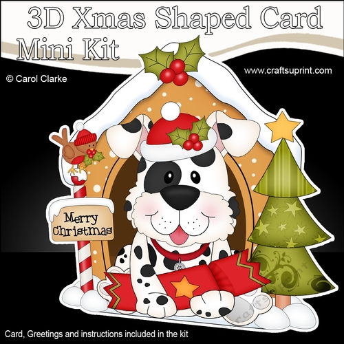 3D Shaped Christmas Kennel Card Kit - Little Spotty Dog