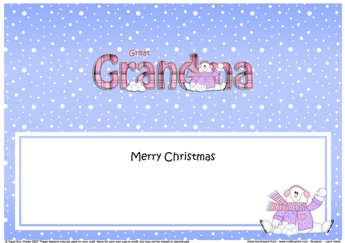 Large DL Merry Christmas GREAT GRANDMA insert