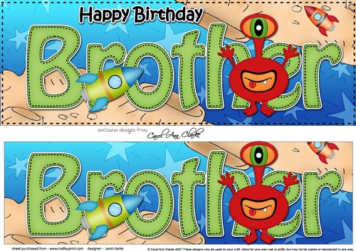 Large DL Happy Birthday BROTHER with Aliens 3D decoupage