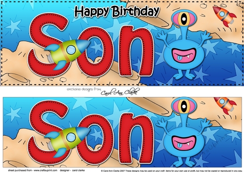 Large DL Happy Birthday SON with Aliens 3D decoupage