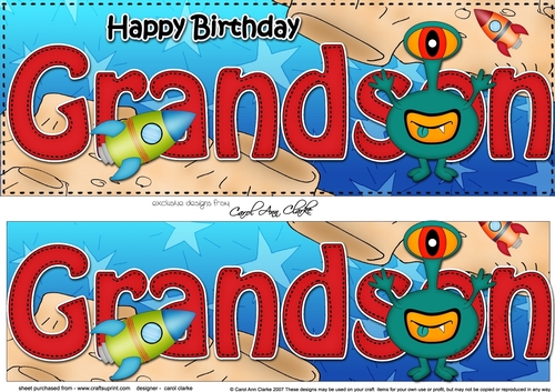 Large DL Happy Birthday GRANDSON with Aliens 3D decoupage