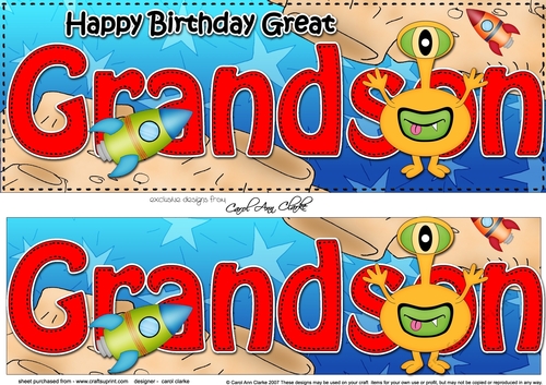 Large DL Happy Birthday GREAT GRANDSON with Aliens 3D decoupage