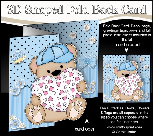 3D Shaped No-Hole Fold Back Mini Kit -  Cute Little Austin Bear