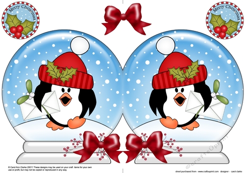 Christmas Snow Globe Shaped Card - Cute Pip Penguin