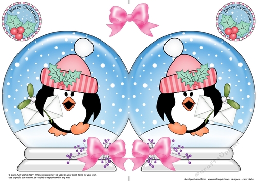 Christmas Snow Globe Shaped Card - Cute Pip Penguin