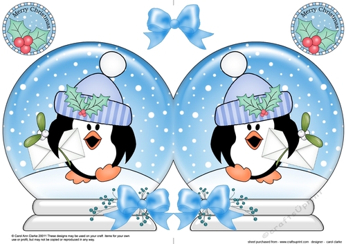 Christmas Snow Globe Shaped Card - Cute Pip Penguin