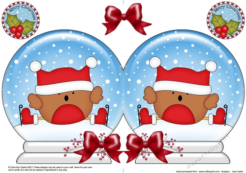 Christmas Snow Globe Shaped Card - Cute Little Bobbin Robin is Ice Skating