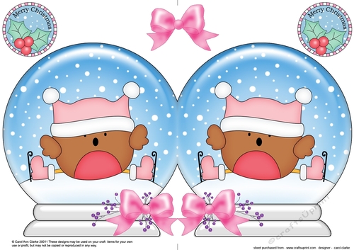 Christmas Snow Globe Shaped Card - Cute Little Bobbin Robin is Ice Skating