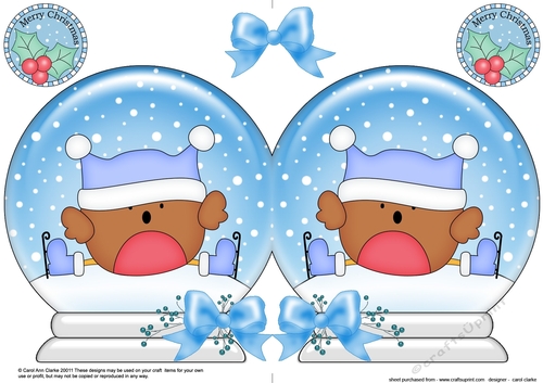 Christmas Snow Globe Shaped Card - Cute Little Bobbin Robin is Ice Skating