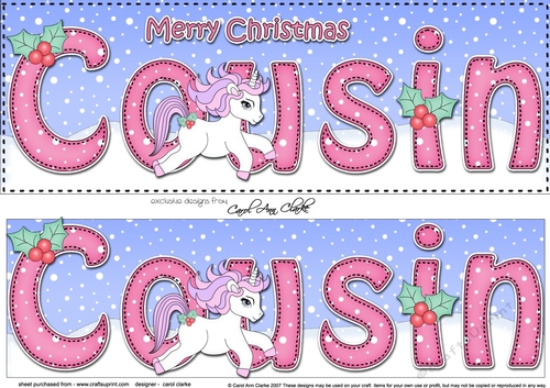Large DL Merry Christmas COUSIN 3D decoupage 