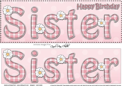 Large DL Happy Birthday SISTER 3D decoupage