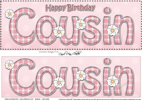Large DL Happy Birthday COUSIN 3D decoupage