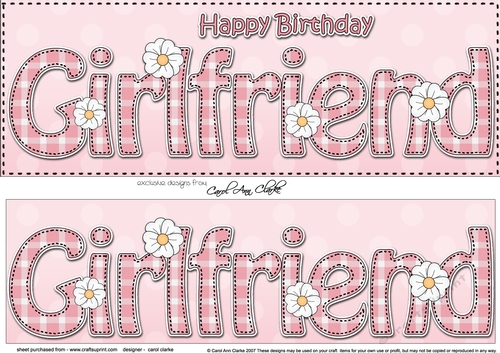 Large DL Happy Birthday GIRLFRIEND 3D decoupage