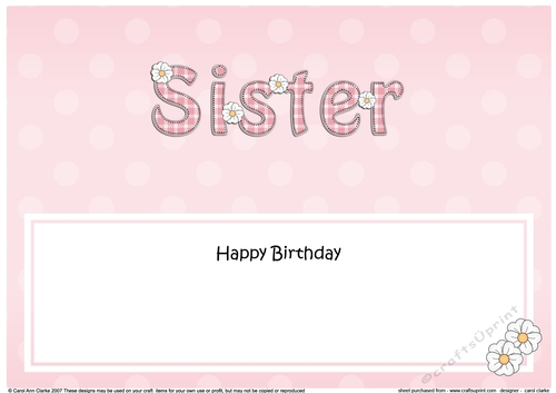 Large DL Happy Birthday SISTER insert