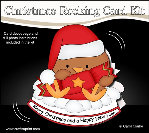 3D Shaped Rocking Christmas Card Mini Kit - Bobbin Robin is having an Xmas Cracker