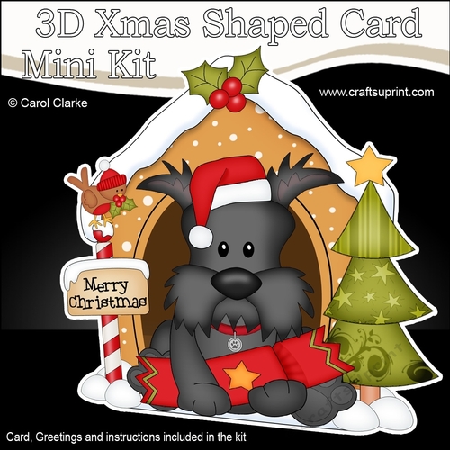 3D Shaped Christmas Kennel Card Kit - Little Scottie Dog