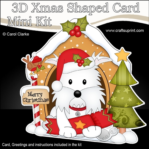 3D Shaped Christmas Kennel Card Kit - Little Westie Dog
