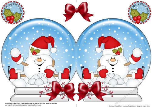 Christmas Snow Globe Shaped Card - Snowball Sam is having a Snowball Fight