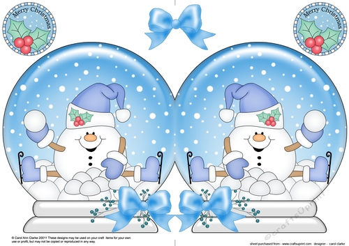 Christmas Snow Globe Shaped Card - Snowball Sam is having a Snowball Fight