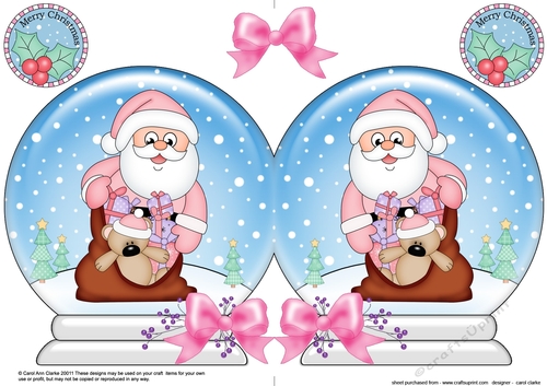 Christmas Snow Globe Shaped Card -  Santa has a Sack of Presents
