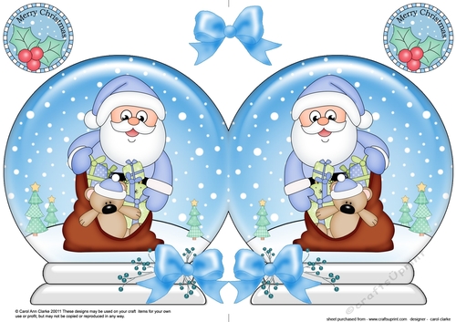 Christmas Snow Globe Shaped Card -  Santa has a Sack of Presents