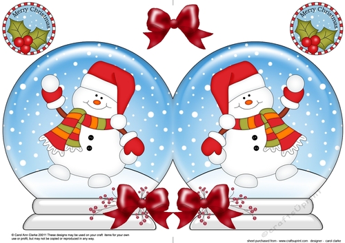 Christmas Snow Globe Shaped Card - Snowman Oli is Snowballing