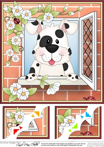 8 x 8 Scalloped Corner Topper - Through the Window - Spotty Dog