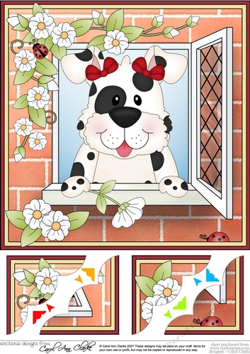 8 x 8 Scalloped Corner Topper - Through the Window - Spotty Dog
