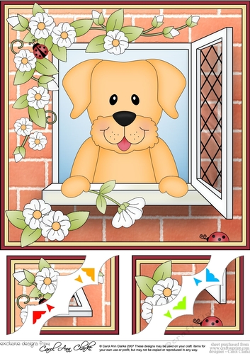 8 x 8 Scalloped Corner Topper - Through the Window - Golden Labrador Dog