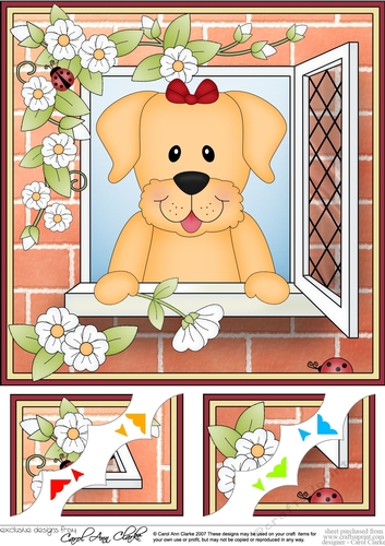 8 x 8 Scalloped Corner Topper - Through the Window - Golden Labrador Dog