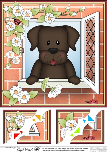 8 x 8 Scalloped Corner Topper - Through the Window - Chocolate Labrador Dog