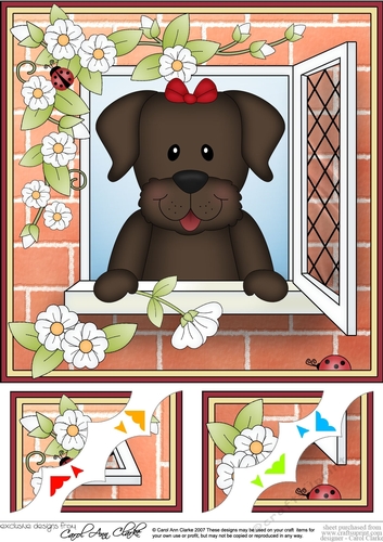 8 x 8 Scalloped Corner Topper - Through the Window - Chocolate Labrador Dog