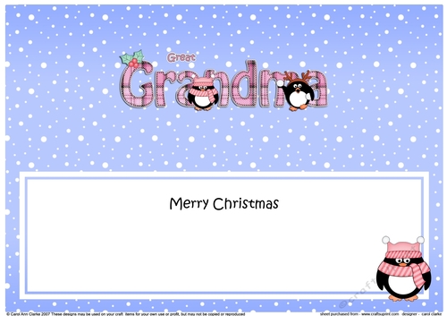 Large DL Merry Christmas GREAT GRANDMA insert