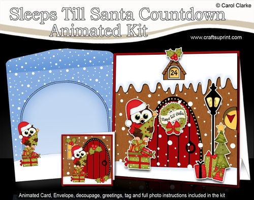 3D Animated Sleeps Till Santa Christmas Gingerbread House Countdown Card Kit - Little Hoot Owl