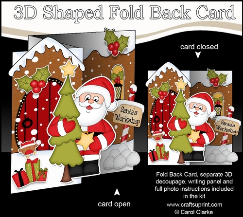 3D Shaped No-Hole Fold Back Christmas Card Mini Kit - Santa has an Xmas Tree