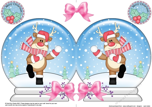 Christmas Snow Globe Shaped Card - Rudolph is having a Snowball Fight