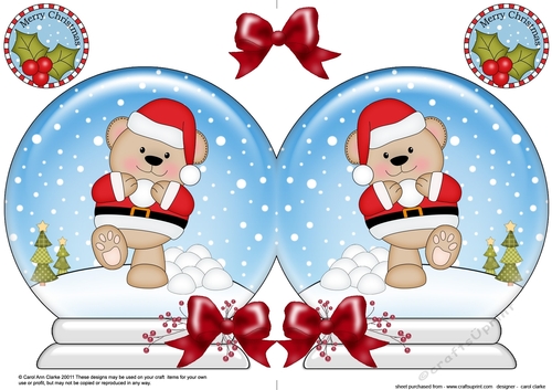 Christmas Snow Globe Shaped Card - Livvy Bear is having a Snowball fight