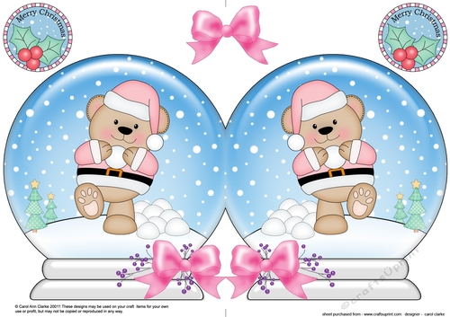 Christmas Snow Globe Shaped Card - Livvy Bear is having a Snowball fight