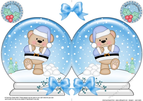 Christmas Snow Globe Shaped Card - Livvy Bear is having a Snowball fight