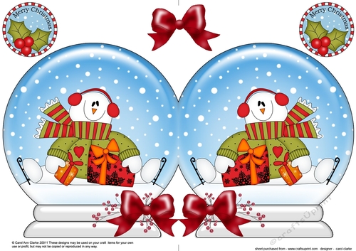 Christmas Snow Globe Shaped Card - Snowman Rio has Xmas Presents