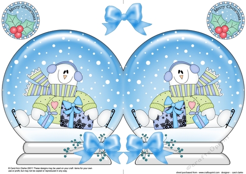 Christmas Snow Globe Shaped Card - Snowman Rio has Xmas Presents