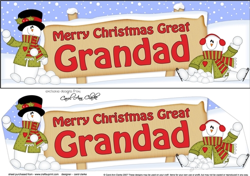 large DL Merry Christmas GREAT GRANDAD with Snowman 3D decoupage