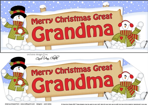 large DL Merry Christmas GREAT GRANDMA with Snowman 3D decoupage